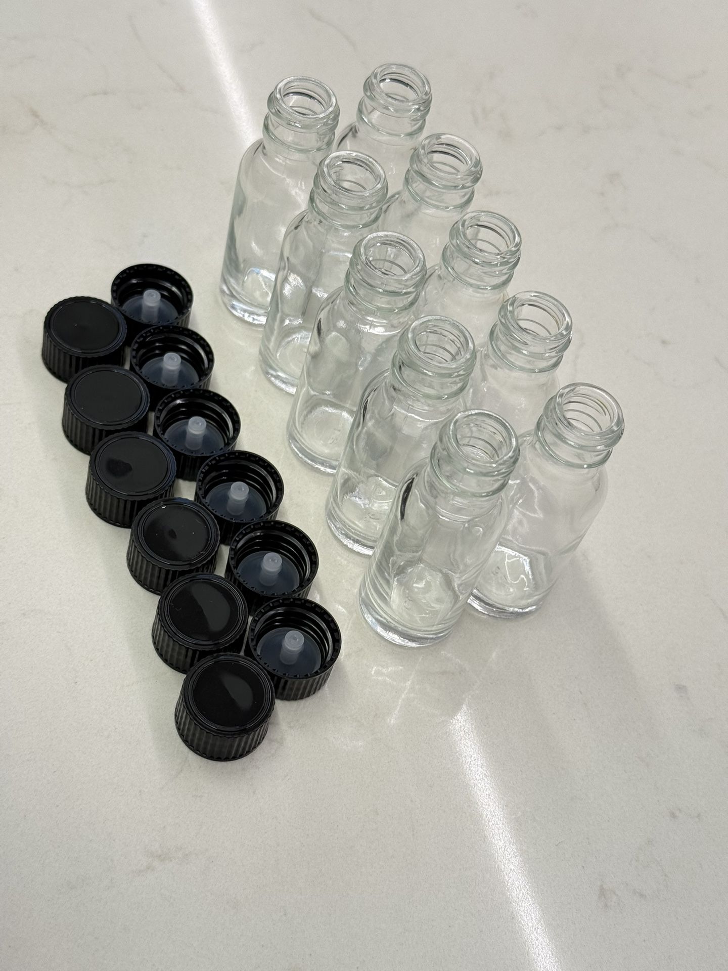 New Clear Glass Bottles with Caps 2.75”H