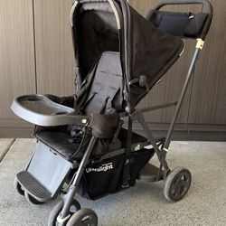 Sit and Stand Double Stroller with Rear Bench and Standing Platform