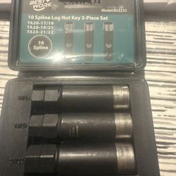 10 Spline Lug Nut Key Set, Dual-Reinforced 10 Spline Lug Nut Socket for Passenger Cars, SUVs and Trucks, 3-Piece Wheel Lock Key with Dual Hex Head Dri