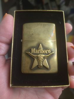 Vintage 1991 Marlboro Brass Zippo Lighter with Box & Papers
