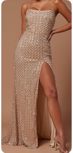 Gold Sequin Maxi Gown with Thigh Slit