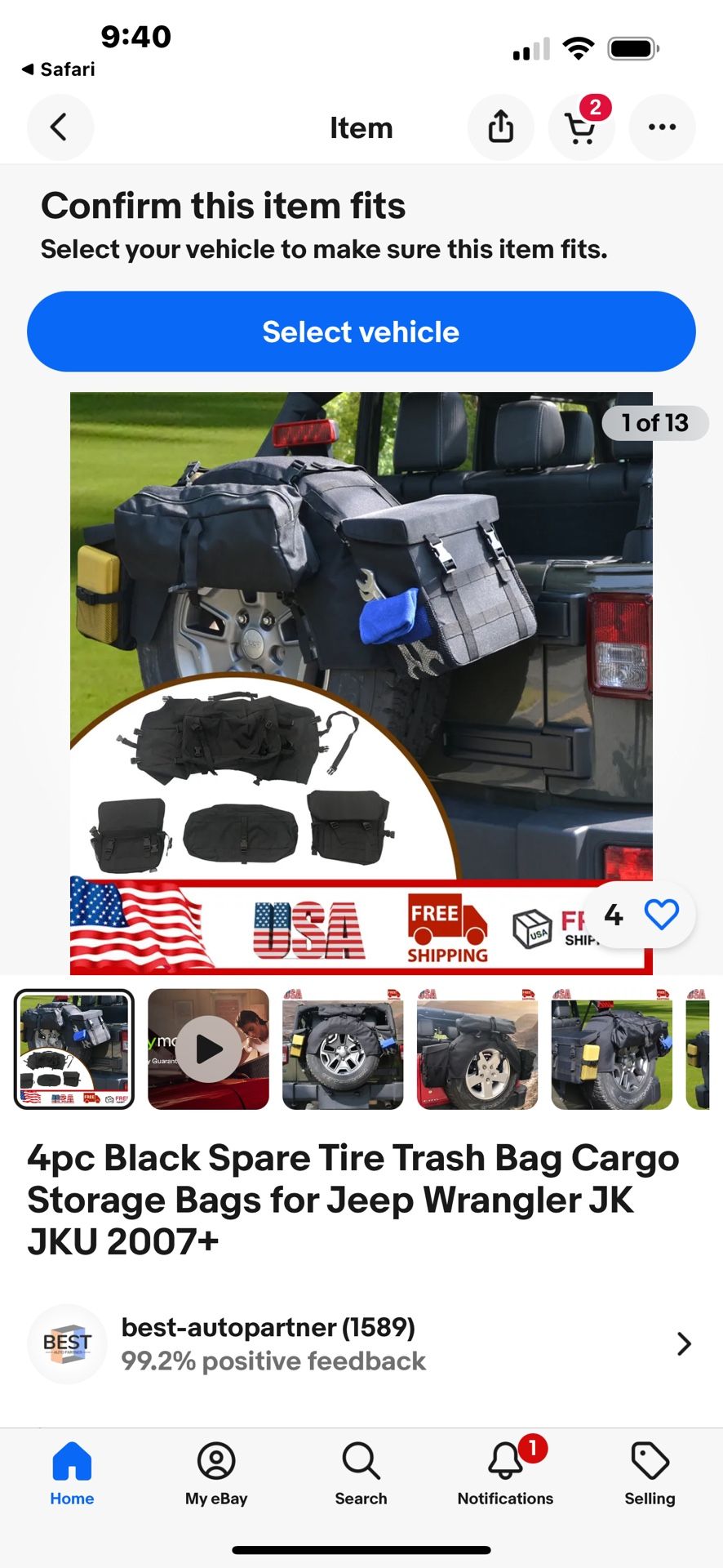 Jeep Wrangler Spare Tire Cargo Pouch 