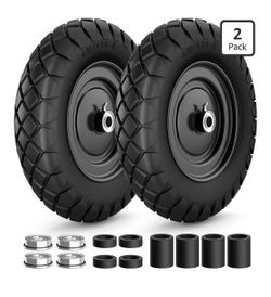 4.80/4.00-8 Flat Free Wheelbarrow Tire and Wheel, 2 Pack, Black Rim