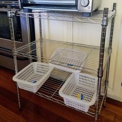 Kitchen chrome 3-tier shelf storage rack, small plastic organizer bins
