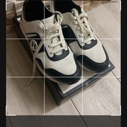 Gucci Black/White Leather Interlocking GG Lace Up Low Top Sneakers Size 40