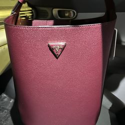 Guess Burgundy Leather Bucket Bag 