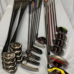 Wilson staff bag & irons, Cobra drivers, C3i wedge, Ping, White Ice & Wilson putters & Hippo carrier