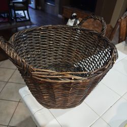 Large Dark Brown Wicker Storage Basket with Handles