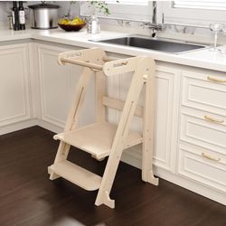 Wooden Kitchen Step Stool, Folding Toddler Tower