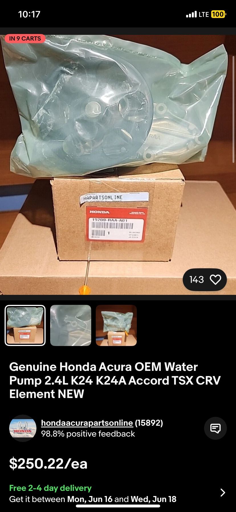 Honda Crv Accord Acura Tsx Water Pump OEM