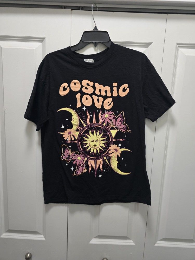 Women's Cosmic Love Black T-Shirt Small