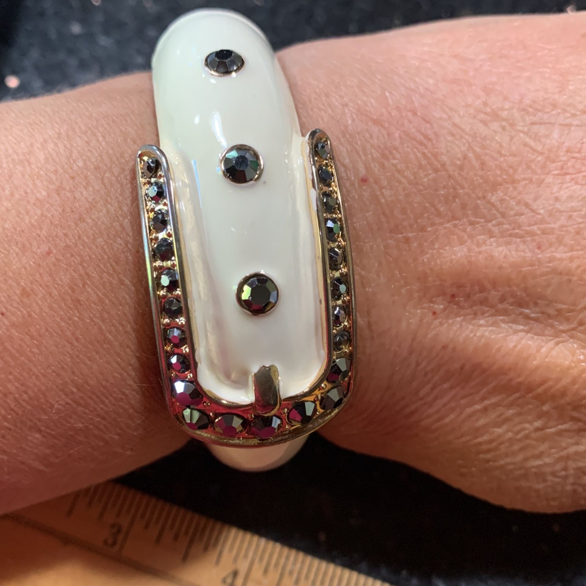 Beige Enamel Belt Crystal Cuff Bracelet 