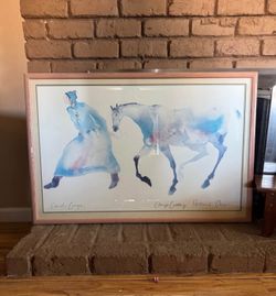 Carol Grigg Gango Gallery woman pulling horse painting framed