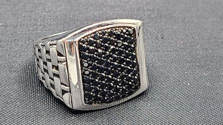 MGW Men's Black Sapphire Pavé Sterling Silver Ring Size 9 17g 2ct