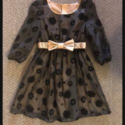 NEW Women Luxury Flower Flora Silk Satin Bow Tie Belt Chiffon Layer Black Dress Size XS-S