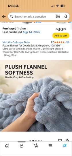 New in sealed bag, Fuzzy Flannel Throw Blanket King Blue