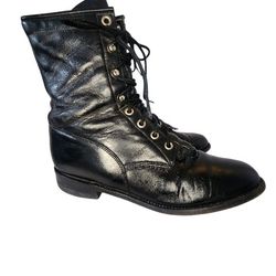 VINTAGE JUSTIN BOOT L0506 WOMEN WESTERN VICTORIAN GRANNY ROPER BLACK KILTIE SZ 8 