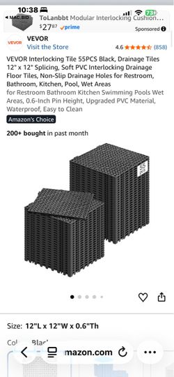 VEVOR 55PC Interlocking Non-Slip Drainage Floor Tiles (12"x12" Black)