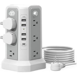Surge Protector Power Strip Tower with PD18W USB C Port,10FT Extension Cord with 12 AC Mutiple Outlets 5 USB Charging Ports, PASSUS Power Tower Surge 