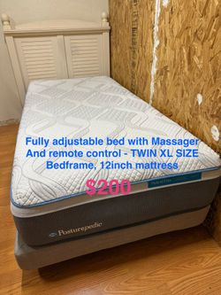 Fully adjustable bed (twin xl) with massager and mattress