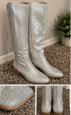 Silver Rhinestone Cowgirl Boots – Size 10