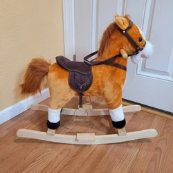 Kids Rocking Horse Child Plush Ride with Realistic Sound