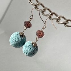 Blue Lava Rock And Purple Bead Earrings 