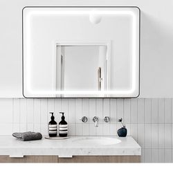 EMBATHER Bathroom Vanity Mirror with LED Lights 40x24, Adjustable 3 Colors LED Mirror for Bathroom, Wall Mounted Anti-Fog (Horizontal or Vertical) Bla