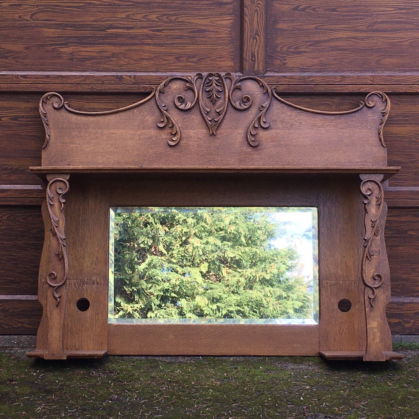 Large Antique Wooden Oak Mirror