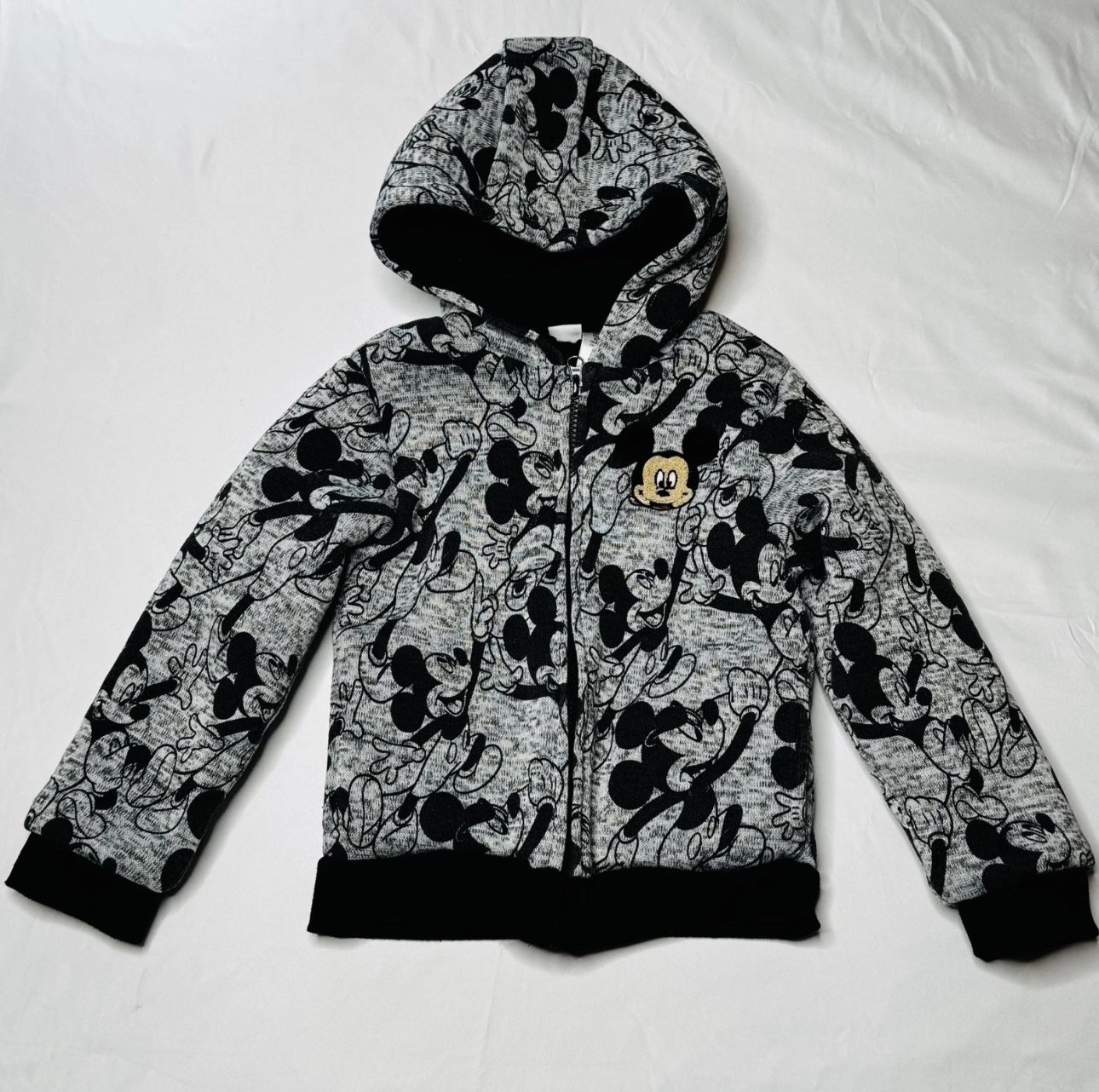 Disney Junior Mickey Sherpa Fleece Jacket Hoodie Sweatshirt Size 6 Black Gray