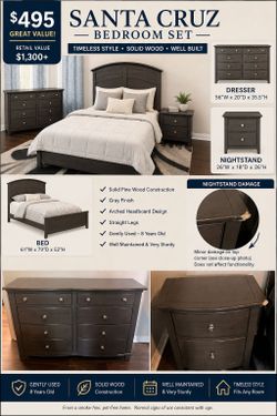 Full Bed Set – Santa Cruz – Dresser + Nightstand – $425 (Great Deal)