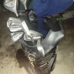 Golf Clubs And Mizuno Leather Bag