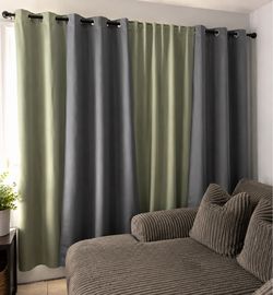 MOVE-OUT SALE: 2 Green & 2 Gray Blackout Curtains