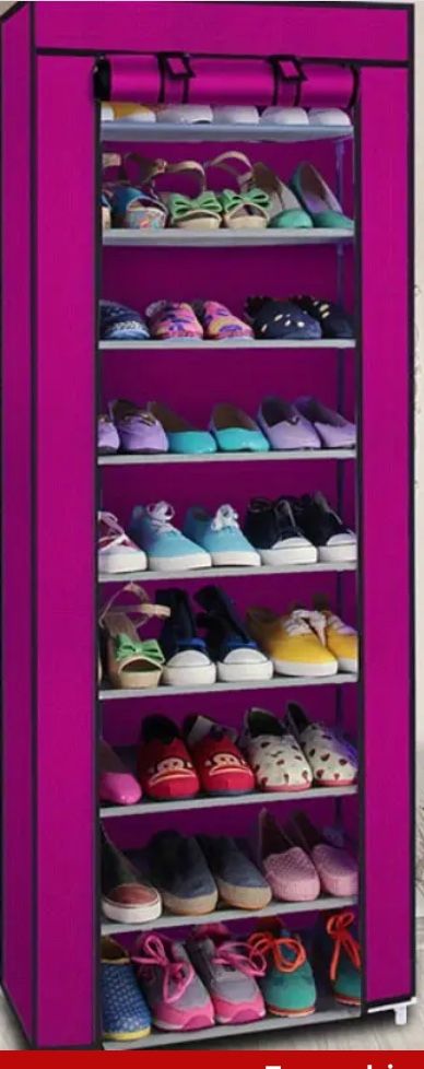 Large capacity 10-level shoe rack with cover, can hold 36-41 pairs of shoes and boots, Rose Red/Pink