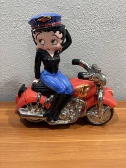 Betty Boop Vintage Biker Cookie Jar Clay Art 2000 Hand Painted 14"