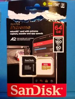 SANDISK 64GB Extreme microSDXC UHS-I Memory Card with Adapter - Up to 160MB/s, C10, U3, V30, 4K, A2, Micro SD - SDSQXA2-064G-GN6MA