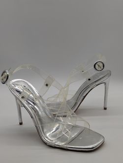 Womens Size 7 JLO Jennifer Lopez Fren Silver Slingback Translucent Stiletto Heel