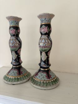 Vintage Hand-Painted Candlesticks