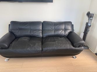 Black Synthetic Leather Sofa with Chrome Legs