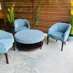 🫧🌏 round tufted ottoman & decoration chairs/ sillas de decoración y mesa de centro🌍🫧
