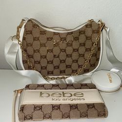 White & Brown Bebe Purse set