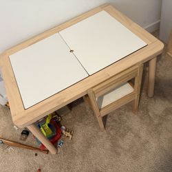 Flisat Kids Sensory Activity Table w/ Flip-Top Storage & Chair – Solid Wood