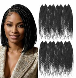 Box Braids Crochet Hair, 12 Inch, Black, 8 Packs