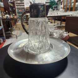 Antique Cut Glass Pitcher w/ Tray