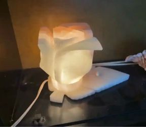Rare Vintage Onyx Rose Bud on Leaf Carved Onyx Lamp