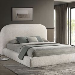 Brand New Ivory White Fabric Platform Bed
