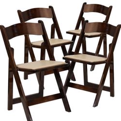 Flash Furniture 4 Pack HERCULES Series Fruitwood Wood Folding Chair, Vinyl