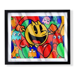 Pacman pac-man art piece on black frame