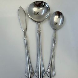 3pc Cambridge Tracy Ladle + Sugar Spoon + Butter Knife Stainless Ribbed Glossy