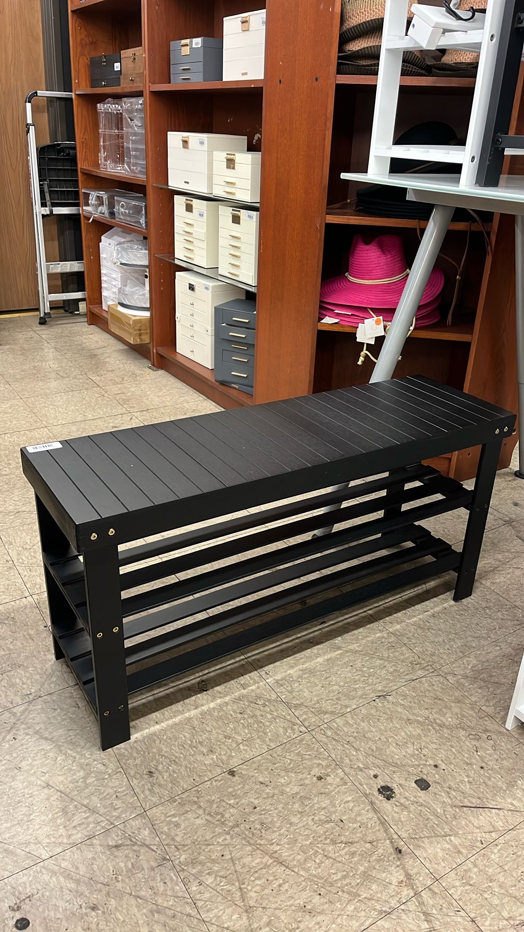 SONGMICS 35.4" Shoe Rack Bench 3-Tier Bamboo Storage Organizer - Black